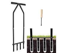 YWNYT Aeratore per prato con denti cavi, strumento manuale per aerare il terreno del giardino, con impugnatura morbida a 4 rebbi, picchetto di aerazione per carotaggio compatto