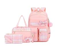 YWOIHL Zaino scolastico carino con borsa per il pranzo astuccio elementare medio bookbag per bambini Bow Plaid set di zaini per ragazze, rosa chiaro, M, Zaino Scuola