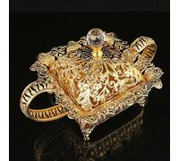 YWPYMX Ciotola per Frutta, Piatto per Noci, Piatto per Caramelle, Intaglio Dorato con Coperchio, Vassoio per Soggiorno Gold Square