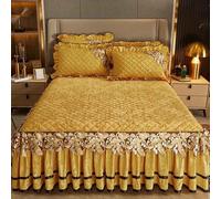 YWQJL Borsa da Letto, Copriletto in Velluto Lenzuolo con Angoli Elasticizzati con Balza,Coprimaterasso, Antiscivolo Stile Gonna da Letto(*9,180 * 200cm)