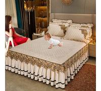 YWQJL Borsa da Letto, Copriletto in Velluto Lenzuolo con Angoli Elasticizzati con Balza,Coprimaterasso, Antiscivolo Stile Gonna da Letto(*7,2 Pillowcases)