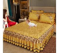 YWQJL Borsa da Letto, Copriletto in Velluto Lenzuolo con Angoli Elasticizzati con Balza,Coprimaterasso, Antiscivolo Stile Gonna da Letto(*5,2 Pillowcases)
