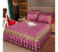 YWQJL Borsa da Letto, Copriletto in Velluto Lenzuolo con Angoli Elasticizzati con Balza,Coprimaterasso, Antiscivolo Stile Gonna da Letto(*9,2 Pillowcases)