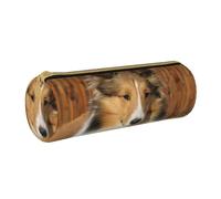YWSOTRE Adorabile cane Sheltie, Astuccio portapenne cilindrico Astuccio portapenne in pelle portatile con astuccio cosmetico con cerniera