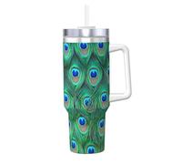 YWSOTRE Adorabile pavone verde,Tazza Ice Bully da 40 oz con manico, in acciaio inossidabile, con borraccia