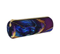 YWSOTRE Agata astratta viola, blu, oro, Astuccio portapenne cilindrico Astuccio portapenne in pelle portatile con astuccio cosmetico con cerniera