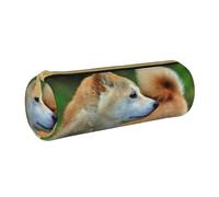 YWSOTRE Akita Inu Bokeh Animali Cani Akita Inu, Astuccio portapenne cilindrico Astuccio portapenne in pelle portatile con astuccio cosmetico con cerniera
