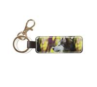YWSOTRE Alaskan Malamute Bokeh Animali Domestici Cani Carini, Portachiavi in pelle PU, portachiavi con anello portachiavi, organizer, 1 pz