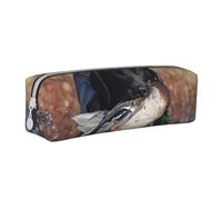 YWSOTRE Anatra Caccia Labrador Cane Fresco Cucciolo Nero Animale, Astuccio per matite Astuccio per penne Astuccio per matite in pelle portatile con astuccio cosmetico con cerniera