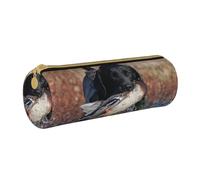 YWSOTRE Anatra Caccia Labrador Cane Fresco Cucciolo Nero Animale, Astuccio portapenne cilindrico Astuccio portapenne in pelle portatile con astuccio cosmetico con cerniera