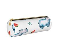 YWSOTRE Anguria ippopotamo carino acquerello, Astuccio portapenne cilindrico Astuccio portapenne in pelle portatile con astuccio cosmetico con cerniera
