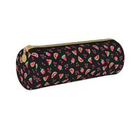 YWSOTRE Angurie Ciliegie Nere, Astuccio portapenne cilindrico Astuccio portapenne in pelle portatile con astuccio cosmetico con cerniera