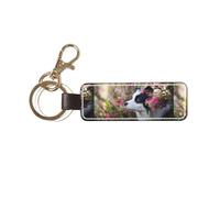 YWSOTRE Animale Border Collie Cane carino Animale domestico, Portachiavi in pelle PU, portachiavi con anello portachiavi, organizer, 1 pz