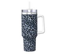 YWSOTRE Animale leopardo azzurro chiaro,Tazza Ice Bully da 40 oz con manico, in acciaio inossidabile, con borraccia