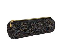 YWSOTRE Arcobaleno lineare geometrico stampato in 3D, Astuccio portapenne cilindrico Astuccio portapenne in pelle portatile con astuccio cosmetico con cerniera