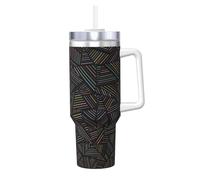 YWSOTRE Arcobaleno lineare geometrico stampato in 3D,Tazza Ice Bully da 40 oz con manico, in acciaio inossidabile, con borraccia