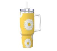 YWSOTRE Aster bianco Margherita gialla,Tazza Ice Bully da 40 oz con manico, in acciaio inossidabile, con borraccia