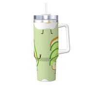 YWSOTRE Avocado carino, pane tostato e uovo fritto,Tazza Ice Bully da 40 oz con manico, in acciaio inossidabile, con borraccia