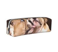 YWSOTRE Bacia i cuccioli di bulldog inglese, Astuccio per matite Astuccio per penne Astuccio per matite in pelle portatile con astuccio cosmetico con cerniera