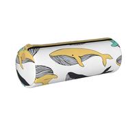 YWSOTRE Balene Animale Balena, Astuccio portapenne cilindrico Astuccio portapenne in pelle portatile con astuccio cosmetico con cerniera
