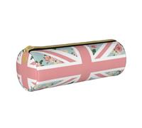 YWSOTRE Bandiera delle rose inglesi Union Jack, Astuccio portapenne cilindrico Astuccio portapenne in pelle portatile con astuccio cosmetico con cerniera