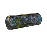 YWSOTRE Bel treno a vapore, Astuccio portapenne cilindrico Astuccio portapenne in pelle portatile con astuccio cosmetico con cerniera