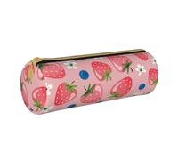 YWSOTRE Bella fragola rosa, Astuccio portapenne cilindrico Astuccio portapenne in pelle portatile con astuccio cosmetico con cerniera