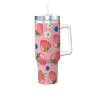 YWSOTRE Bella fragola rosa,Tazza Ice Bully da 40 oz con manico, in acciaio inossidabile, con borraccia