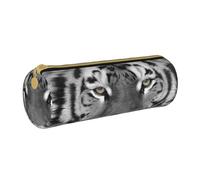 YWSOTRE Bella stampa tigre bianca, Astuccio portapenne cilindrico Astuccio portapenne in pelle portatile con astuccio cosmetico con cerniera