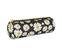 YWSOTRE Belle margherite bianche, Astuccio portapenne cilindrico Astuccio portapenne in pelle portatile con astuccio cosmetico con cerniera
