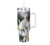 YWSOTRE Bellissimi fiori di Plumeria con scia di frangipani bianco,Tazza Ice Bully da 40 oz con manico, in acciaio inossidabile, con borraccia