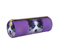 YWSOTRE Bellissimo cucciolo di border collie, Astuccio portapenne cilindrico Astuccio portapenne in pelle portatile con astuccio cosmetico con cerniera