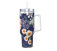 YWSOTRE Bellissimo giardino fiorito con petali floreali, foglie di prato arancione,Tazza Ice Bully da 40 oz con manico, in acciaio inossidabile, con borraccia