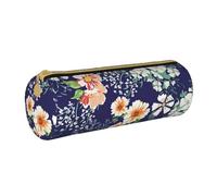 YWSOTRE Bellissimo giardino fiorito Petalo floreale Foglie Prato Arancione, Astuccio portapenne cilindrico Astuccio portapenne in pelle portatile con astuccio cosmetico con cerniera