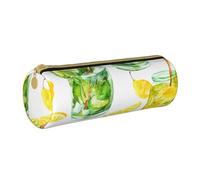 YWSOTRE Bevi un cocktail di ghiaccio al limone, Astuccio portapenne cilindrico Astuccio portapenne in pelle portatile con astuccio cosmetico con cerniera