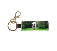 YWSOTRE Bichon Frise Bokeh Animali Cani Parco Cani Bianchi, Portachiavi in pelle PU, portachiavi con anello portachiavi, organizer, 1 pz