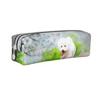 YWSOTRE Bichon Frise Park Animali Cani Cani Bichon Frise, Astuccio per matite Astuccio per penne Astuccio per matite in pelle portatile con astuccio cosmetico con cerniera