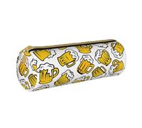 YWSOTRE Birra retrò dei cartoni animati, Astuccio portapenne cilindrico Astuccio portapenne in pelle portatile con astuccio cosmetico con cerniera
