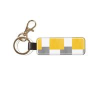 YWSOTRE Blocco geometrico giallo grigio bianco, Portachiavi in pelle PU, portachiavi con anello portachiavi, organizer, 1 pz