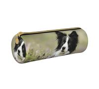 YWSOTRE Border Collie Lawn Nero Border Collie Animali domestici, Astuccio portapenne cilindrico Astuccio portapenne in pelle portatile con astuccio cosmetico con cerniera