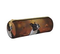 YWSOTRE Boston Terrier Autunno Bokeh Cani Cani In, Astuccio portapenne cilindrico Astuccio portapenne in pelle portatile con astuccio cosmetico con cerniera