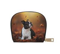 YWSOTRE Boston Terrier Autunno Bokeh Cani Cani In, Custodia per carte in pelle PU Elegante porta carte di credito Porta carte di credito