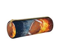 YWSOTRE Bruciare il football americano nel fuoco, Astuccio portapenne cilindrico Astuccio portapenne in pelle portatile con astuccio cosmetico con cerniera