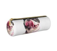 YWSOTRE Bulldog francese felice del cane curioso, Astuccio portapenne cilindrico Astuccio portapenne in pelle portatile con astuccio cosmetico con cerniera