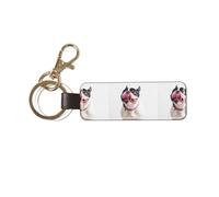 YWSOTRE Bulldog francese felice e curioso, Portachiavi in pelle PU, portachiavi con anello portachiavi, organizer, 1 pz