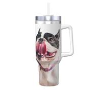 YWSOTRE Bulldog francese felice e curioso,Tazza Ice Bully da 40 oz con manico, in acciaio inossidabile, con borraccia