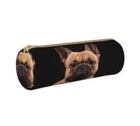 YWSOTRE Bulldog francese sul nero, Astuccio portapenne cilindrico Astuccio portapenne in pelle portatile con astuccio cosmetico con cerniera