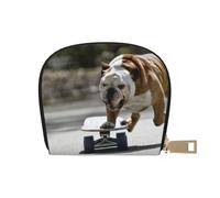 YWSOTRE Bulldog inglese Bokeh Skateboard Animali domestici inglese, Custodia per carte in pelle PU Elegante porta carte di credito Porta carte di credito
