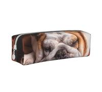 YWSOTRE Bulldog inglese muso animali domestici cani che dormono, Astuccio per matite Astuccio per penne Astuccio per matite in pelle portatile con astuccio cosmetico con cerniera