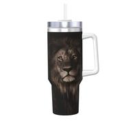 YWSOTRE Caduta del leone 3D,Tazza Ice Bully da 40 oz con manico, in acciaio inossidabile, con borraccia